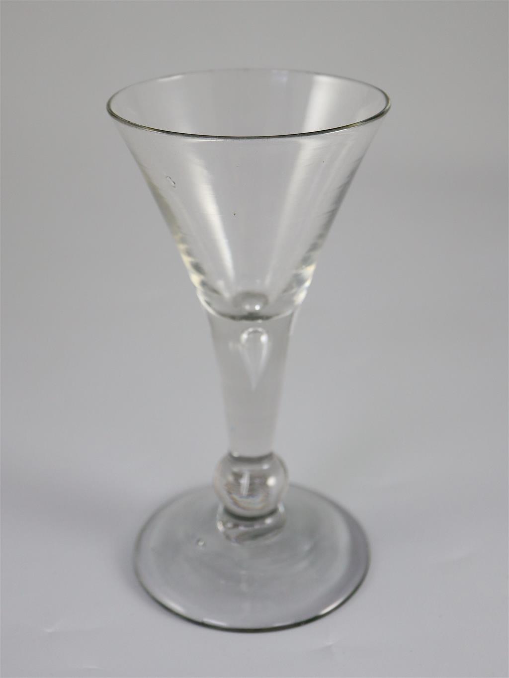 A balustroid type wine glass, c.1740, 18.5cm high